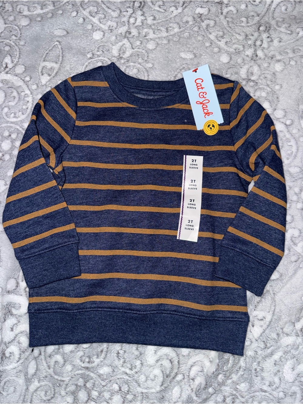 Cat & Jack Toddler Boys 2T Navy Brown Striped Fleece Sweatshirt NWT